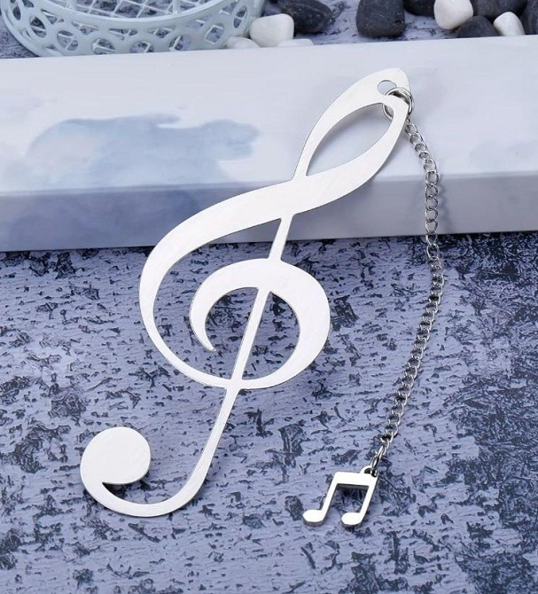 Закладка для книг Скрипковий ключ з нотою, металева з ланцюжком Київ - фото 1