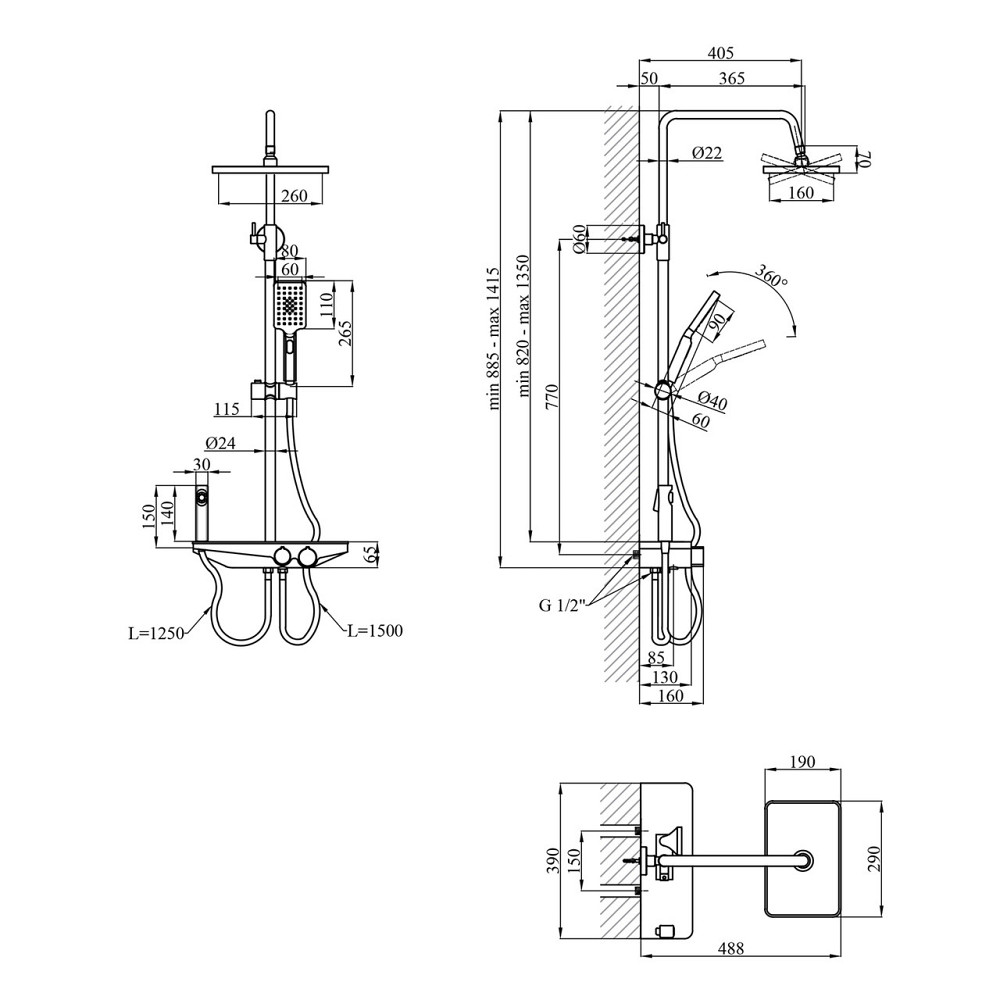 Душова система пристінна Kroner KRP Armada з гігієнічним душем - GRP066 графіт Київ - фото 10