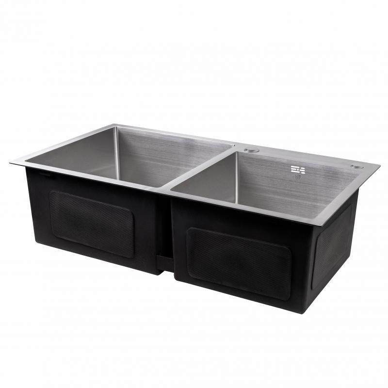 Кухонна мийка з нержавіючої сталі Lidz H 78х43 3.0/1.0 мм Brush на 2 чаші з дозатором рідкого мила Київ - фото 4