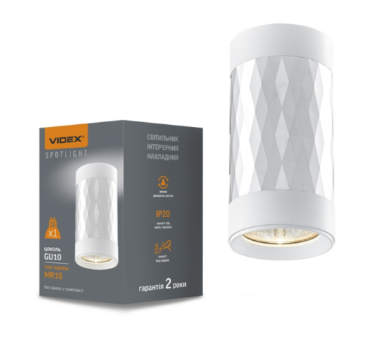 LED Світильник накладний під лампу GU10 білий +срібляста призма VL-SPF03A-SPW Videx Житомир