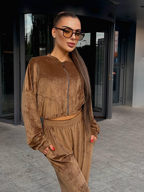 Женский прогулочный костюм двойка: кофта и штаны велюр мрамор 42/44, Кемел Одесса - изображение 8