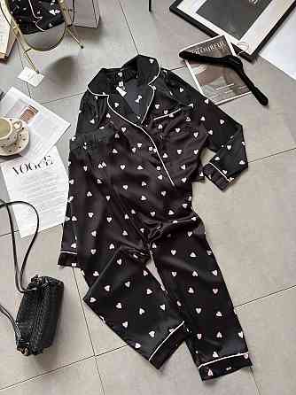 Женская стильная домашняя повседневная пижама шелк Черный, 42/44 Одесса