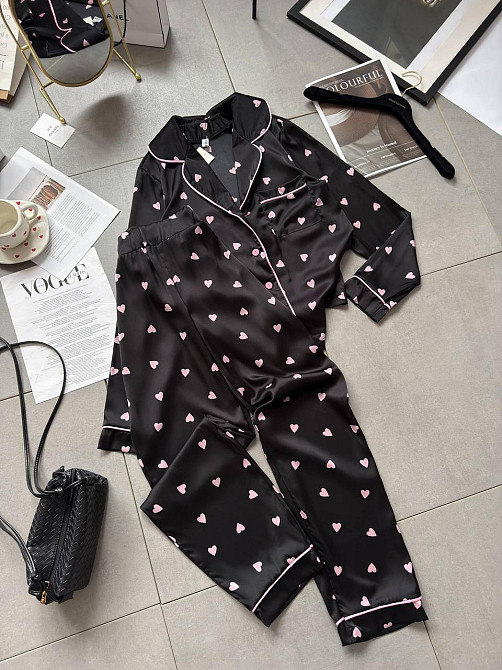 Женская стильная домашняя повседневная пижама шелк Черный, 42/44 Одесса - изображение 1