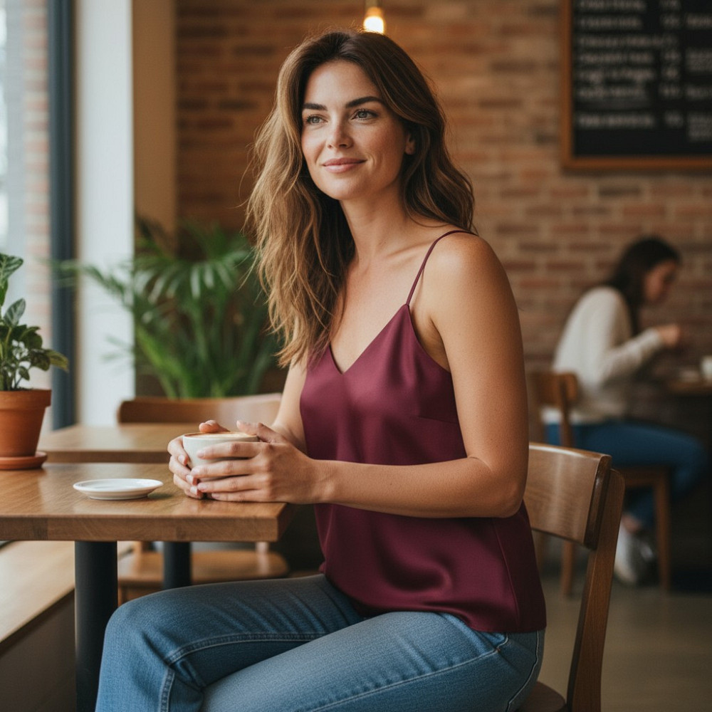 Шелковая майка на тонких бретельках Бордовый XL/2XL Харьков - изображение 6