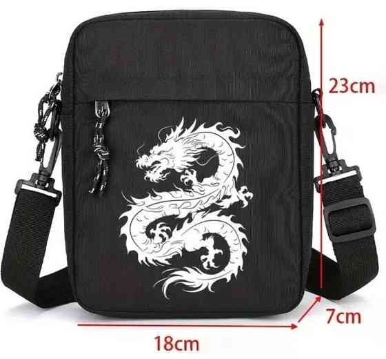 Стильна Чоловіча Чорна Сумка через Плече з принтом дракона. Харків