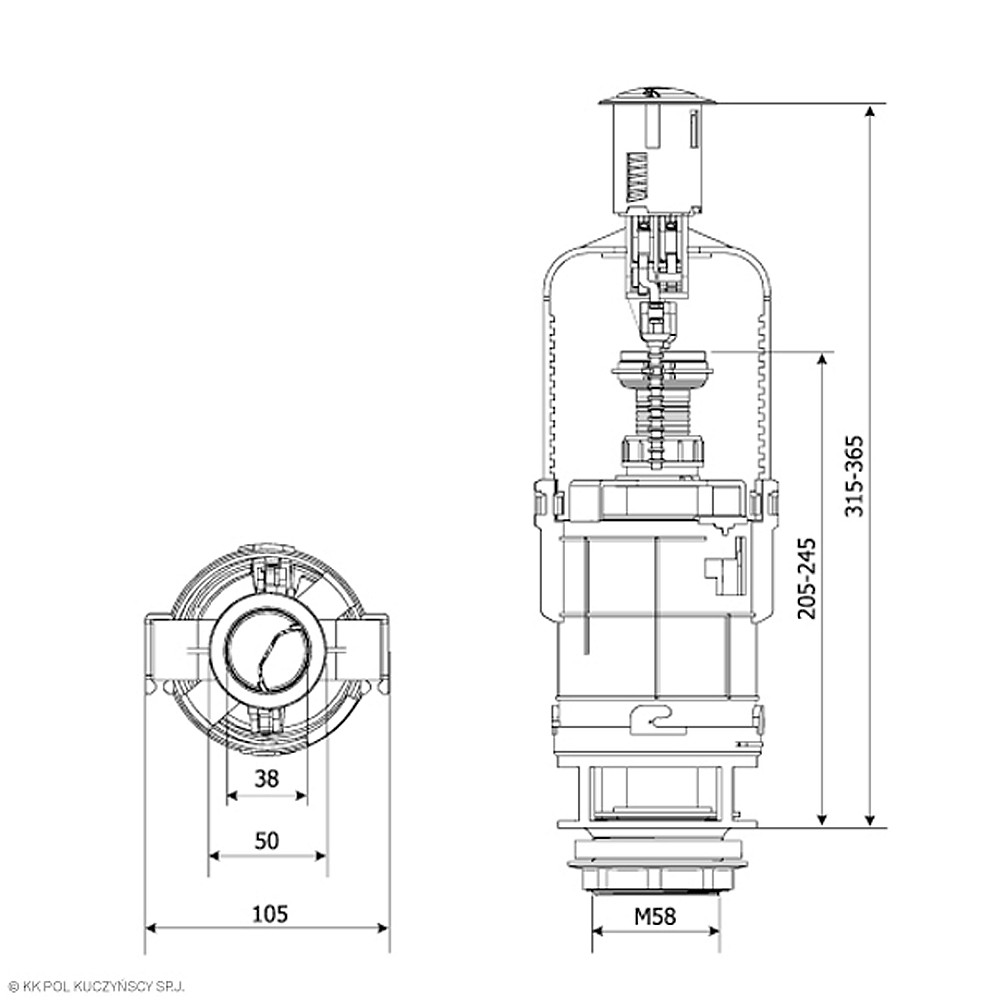 Двухфункціональний зливний клапан K.K.POL, низький, 3/6л (350/ZSD/206-00-T0) Луцк - изображение 6