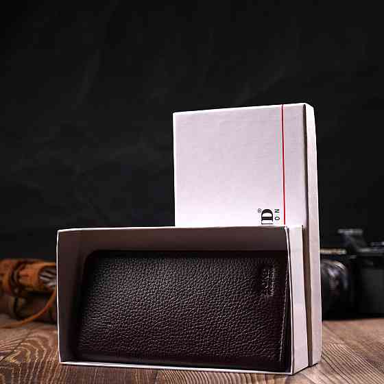 Вертикальний вузький чоловічий гаманець із натуральної зернистої шкіри BOND 22052 Коричневий Київ