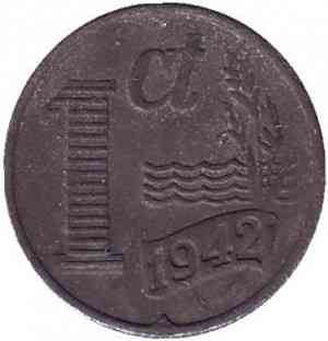 Монета 1 цент. 1942 год, Нидерланды. Полтава