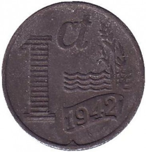 Монета 1 цент. 1942 год, Нидерланды. Полтава - изображение 1