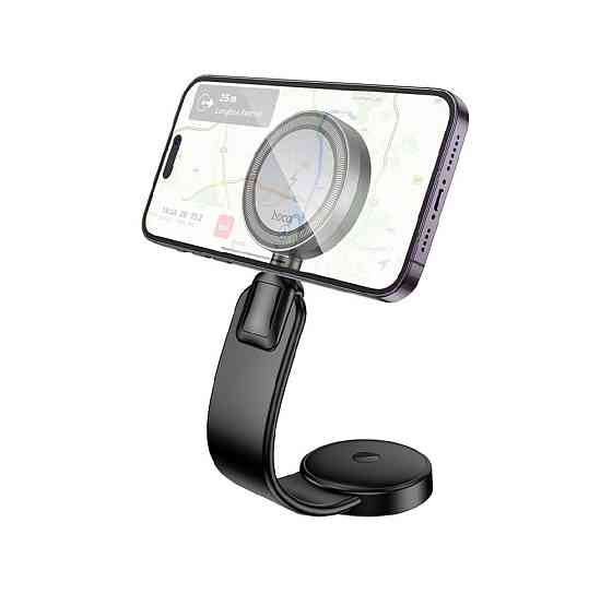 Автотримач для телефона з БЗП HOCO HW29 Totem ring magnetic wireless fast charging car holder (center console) Black Metal Gray Одеса