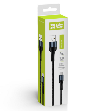 Кабель USB MicroUSB ColorWay CW-CBUM045-BK 2,4A нейлонова оплітка 1м чорний Житомир