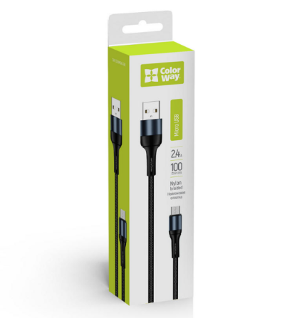 Кабель USB MicroUSB ColorWay CW-CBUM045-BK 2,4A нейлонова оплітка 1м чорний Житомир - фото 1