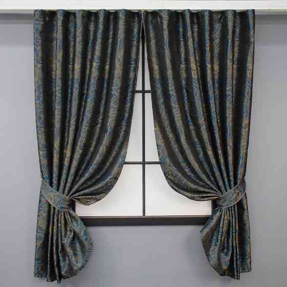 Комплект коротких штор VR-Textil Жаккард Fantasy № 1634ш Синий с золотистым 140х170 см 2 шт (35-0287) Киев