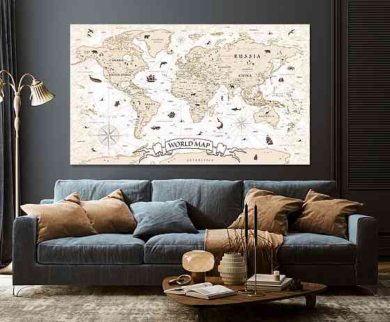 Картина холст в гостиную / спальню  Мапа світу     MLP_52 70x140 см Киев