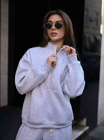 Жіночий теплий повсякденний костюм вільного крою турецька тринитка на флісі Меланж Одеса