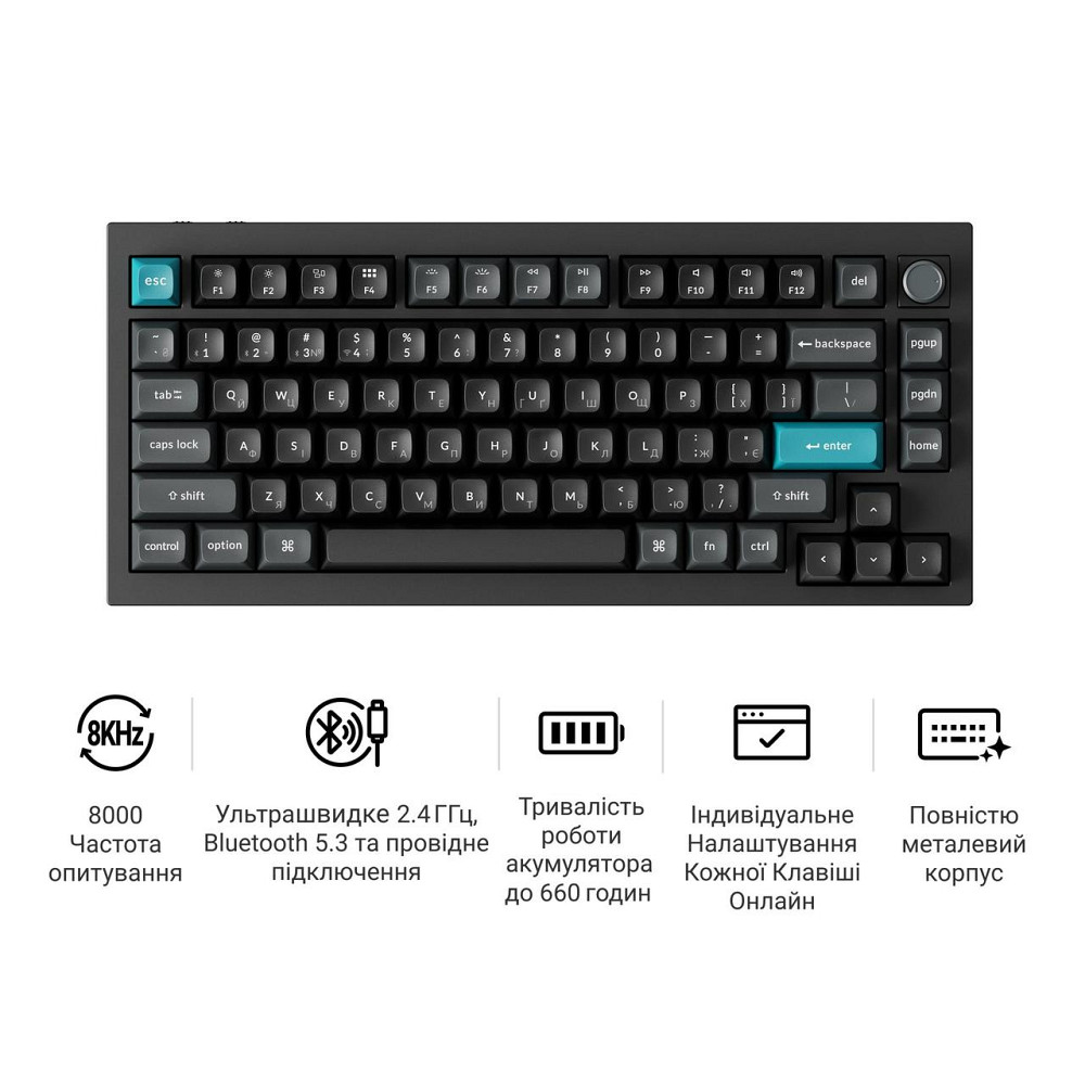 Клавіатура бездротова Keychron Q1 Ultra Keychron Red Switch Black RGB (Q1U-M1-UA) ( 25247 ) Харьков - изображение 8