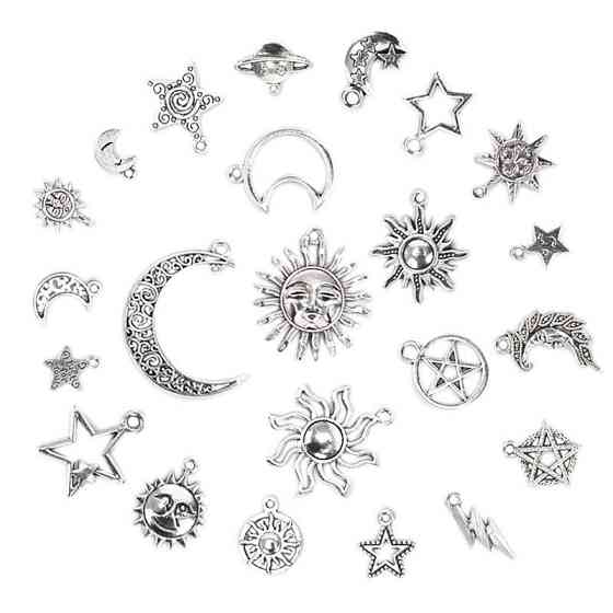Набор металлических шармов 40 шт (звёзды, луна, солнце), бронза, подвески для украшений и декора Киев
