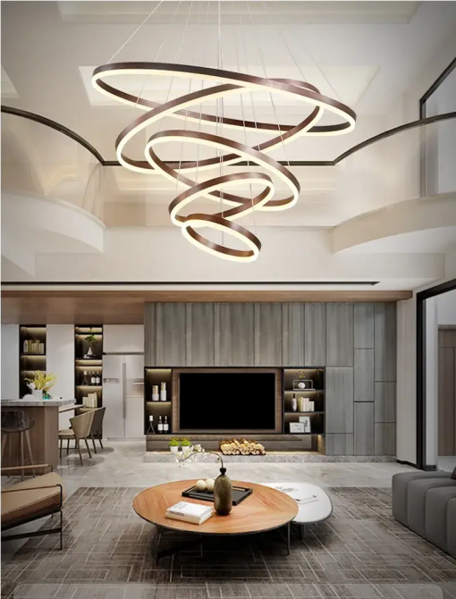 Светодиодная люстра Олимпия PJ812С-5 20+30+40+80+100см (5 колец) Коричневая Винница - изображение 3