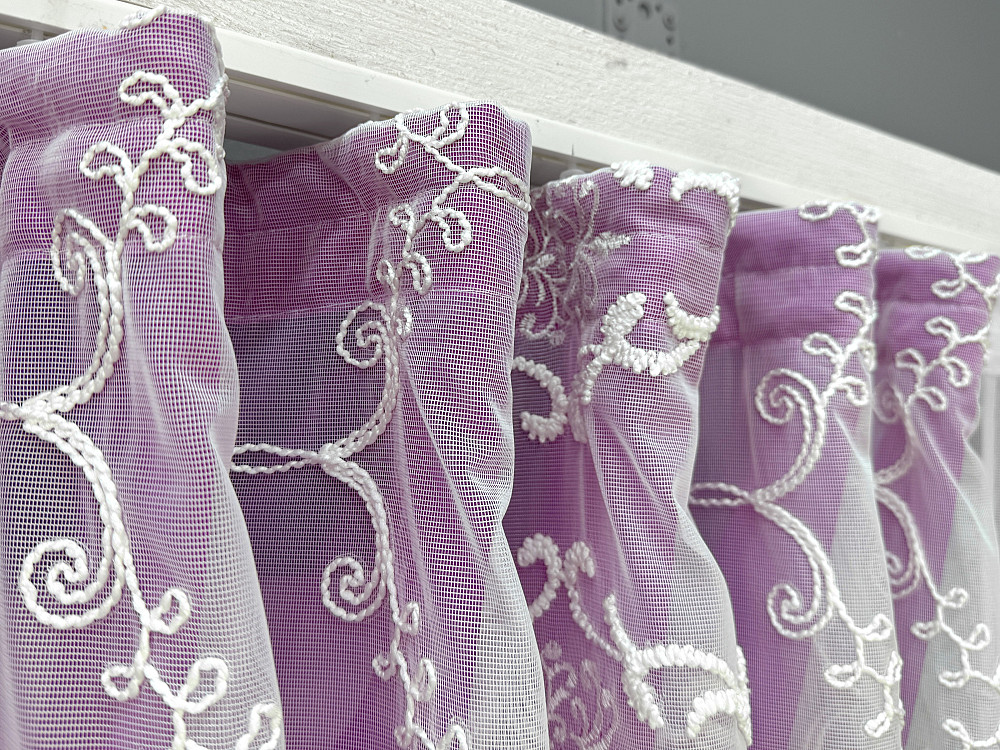 Кухонні шторки VR-Textil № 101к з підв'язками фуксія з білим 300х170 см (52-1226) Київ - фото 7