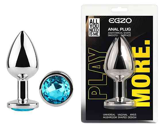Анальная пробка с кристаллом EGZO - Silver Round Plug Aqua size S Sex Aura Киев