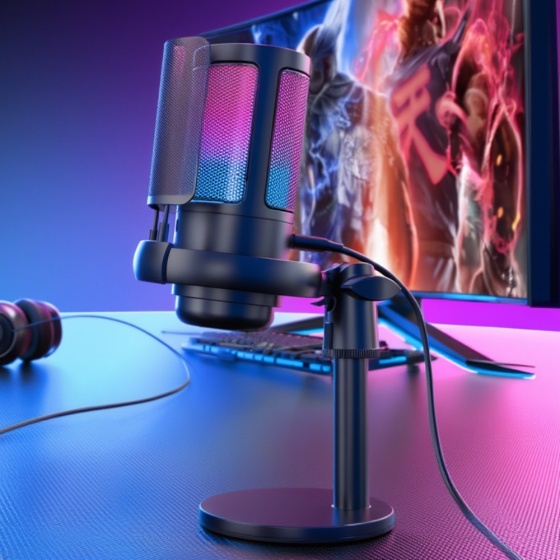 Мікрофон ігровий для стрімінгу для ПК і ноутбука ME6S з USB, шумозаглушенням, RGB і кардіоїдною діаграмою настільний Кам'янець-Подільський