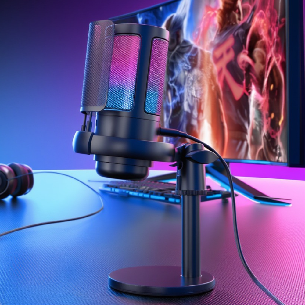 Мікрофон ігровий для стрімінгу для ПК і ноутбука ME6S з USB, шумозаглушенням, RGB і кардіоїдною діаграмою настільний Кам'янець-Подільський - фото 1