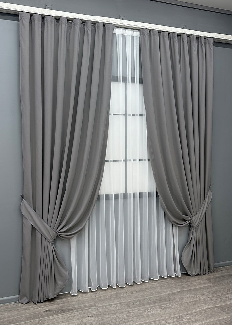 Комплект готових штор VR-Textil Мікровелюр Petek № 1485ш Сірий 200х290 см 2 шт (32-509) Київ - фото 3
