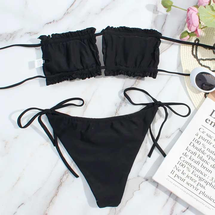 Купальник шторки на зав'язках S-M чорний Вінниця - фото 10