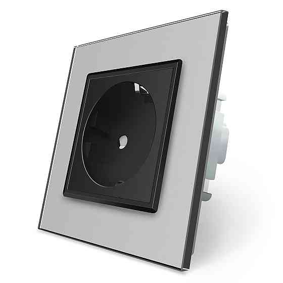 LIVOLO Електрична розетка з заземленням LIVOLO, чорна з сірою рамкою, шторки, скло, 250В 16А (V Коломия