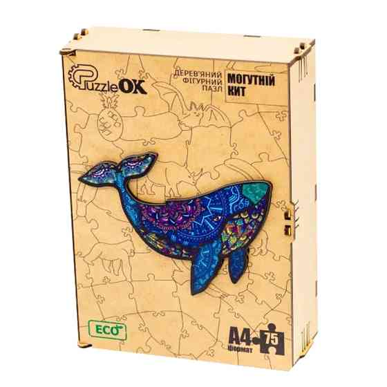 Фігурний дерев'яний пазл A4 "Могутній Кит" PuzA4-04126, 75 деталей Вінниця