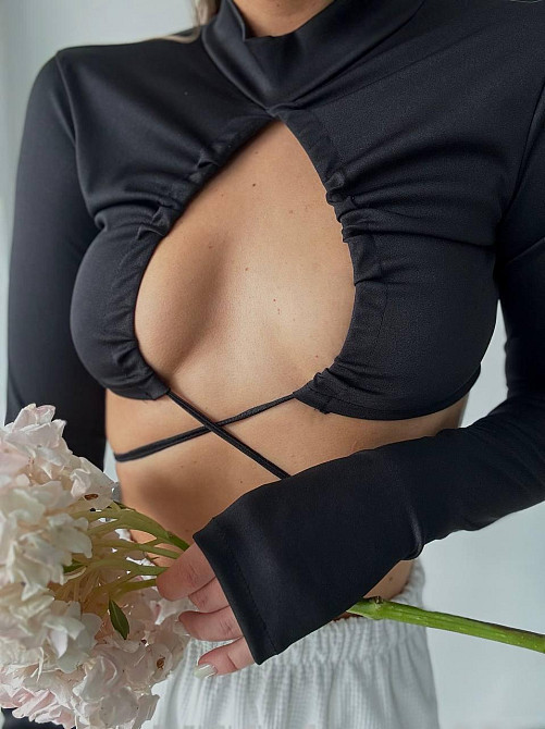 Жіночий романтичний  кроп топ з зав'язками мікродайвінг Одеса - фото 1