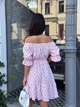 Жіноче романтичне легке принтоване плаття з відкритими плечима муслін Рожевий, 46/48 Одеса