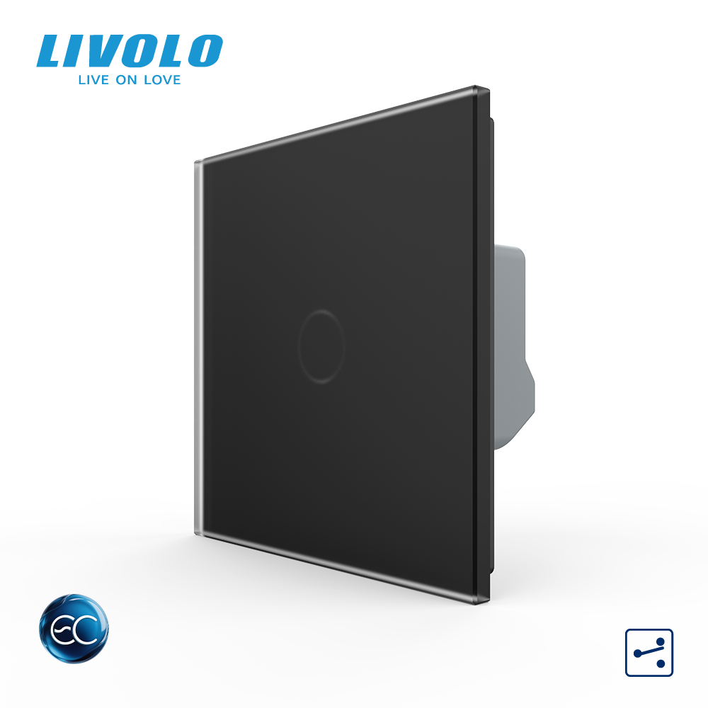 Розумний сенсорний прохідний/перехресний EC вимикач 1 сенсор LIVOLO чорний матове скло Коломия - фото 5