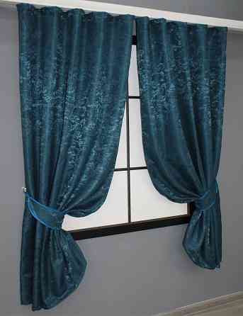 Комплект коротких штор VR-Textil Лен мрамор Pavliani № 1365ш 130х170 см 2 шт Синий (35-0061) Киев