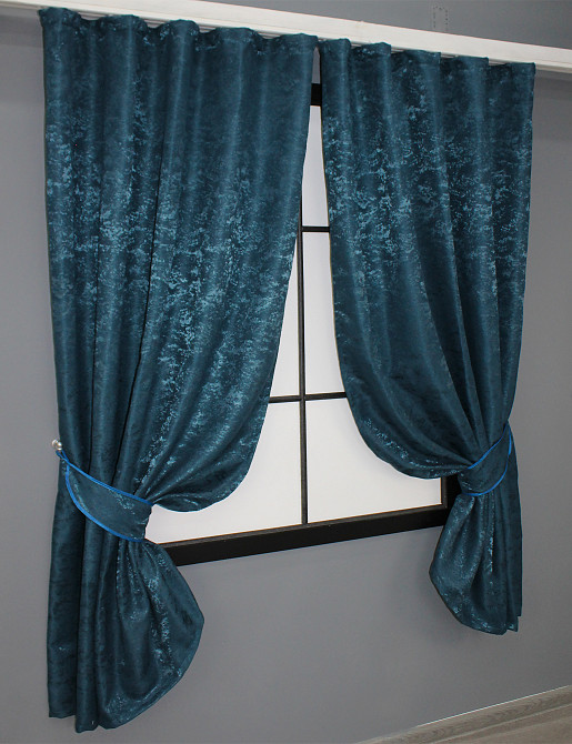 Комплект коротких штор VR-Textil Лен мрамор Pavliani № 1365ш 130х170 см 2 шт Синий (35-0061) Киев - изображение 2