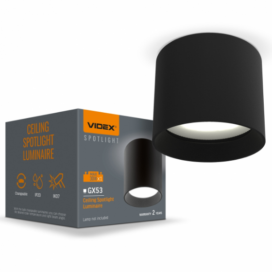 LED Світильник під лампу GX53 накладний чорний VL-SPF15A-B Videx Житомир