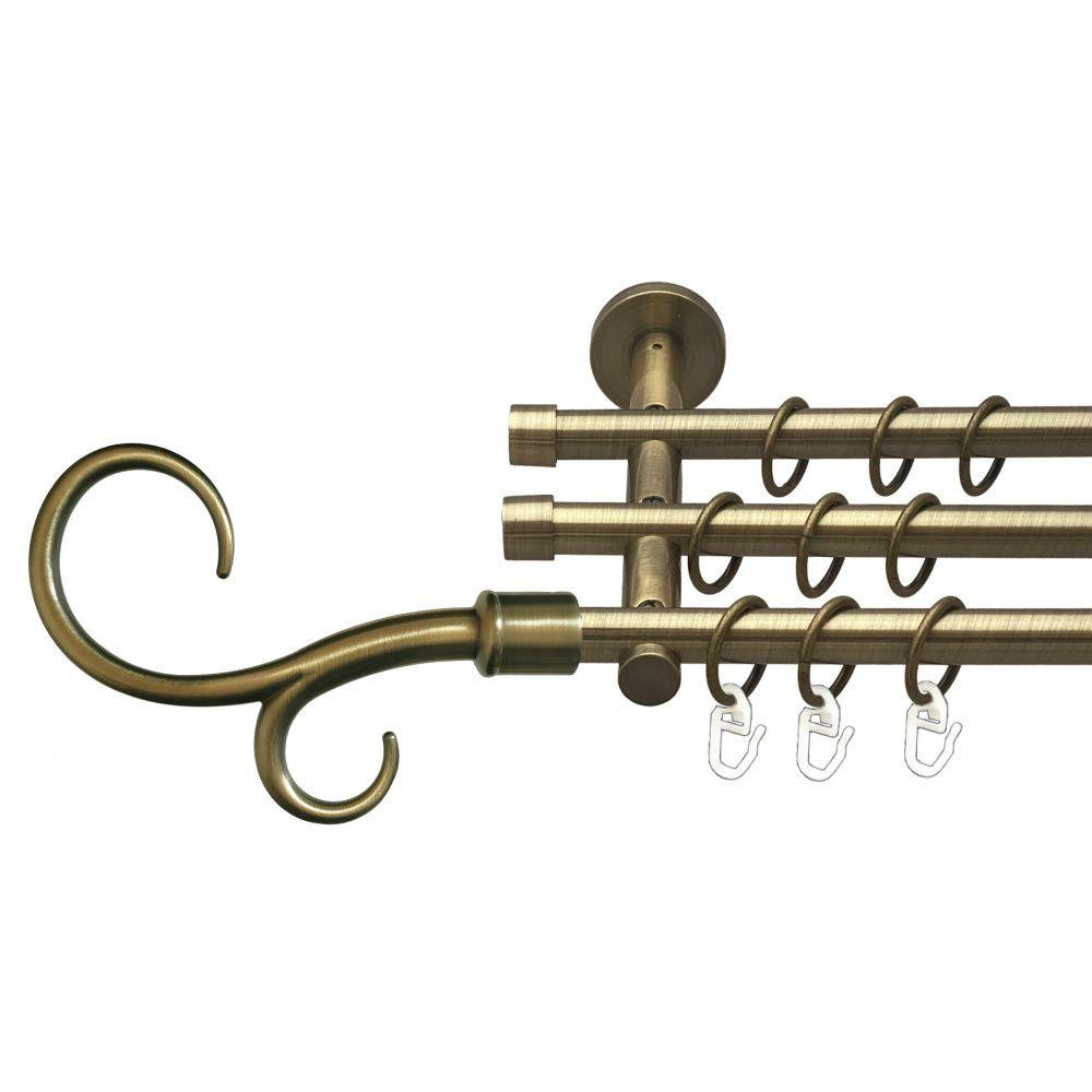 Карниз Orvit Гак Подвійний металевий трирядний циліндр (20 см) гладка труба кільце металеве Антик 16\16\16 мм 300 см (00-00015716) Львів - фото 1