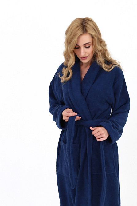Жіночий халат Ideal Textile банний махровий Темно-синій (56860466) Чернівці - фото 2