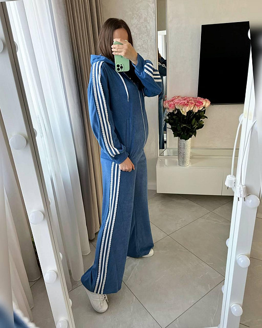 Женский стильный прогулочный велюровый костюм двойка Голубой, 42/46 Одесса - изображение 7