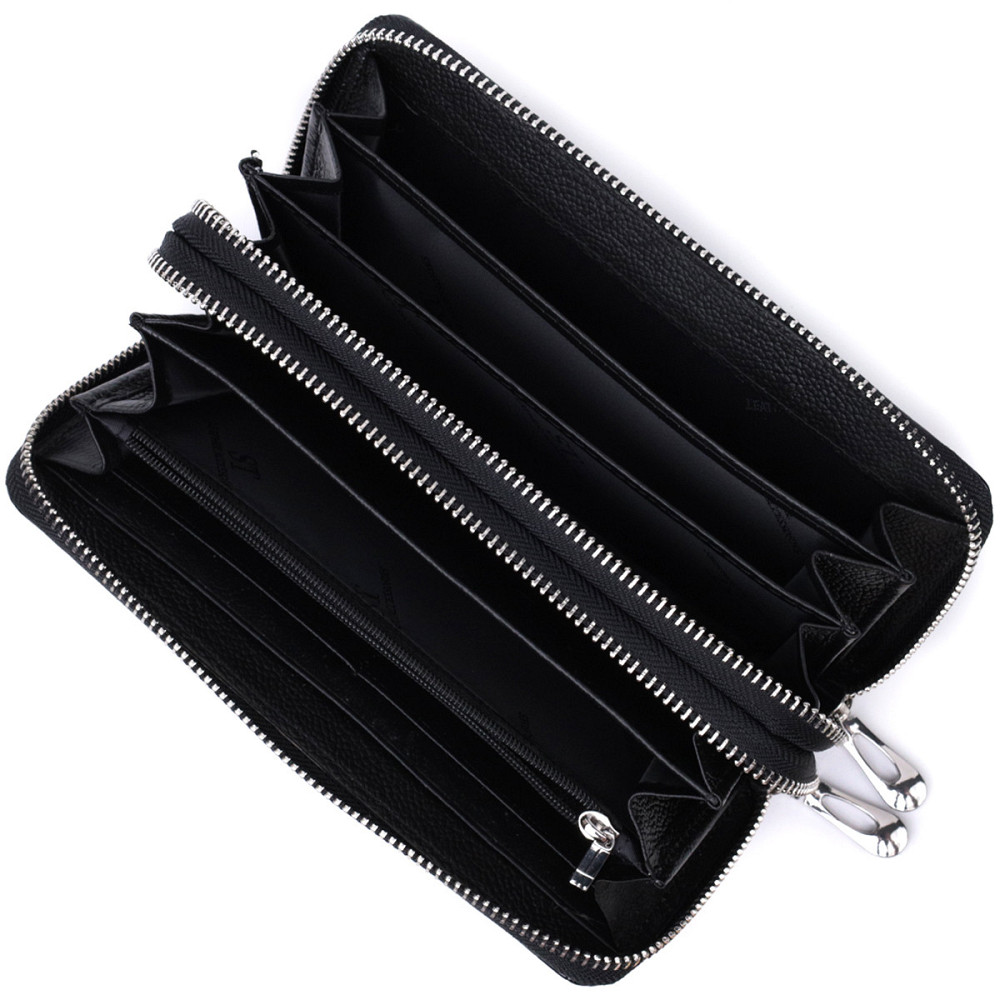 Стильний фактурний клатч на два відділення із лакованої натуральної шкіри ST Leather 22693 Чорний Київ - фото 6