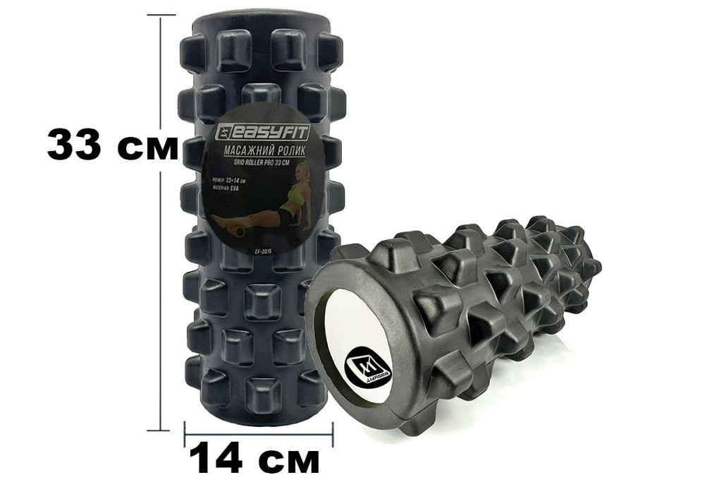 Масажний ролик EasyFit Grid Roller PRO 33 см Чорний Коломия - фото 1