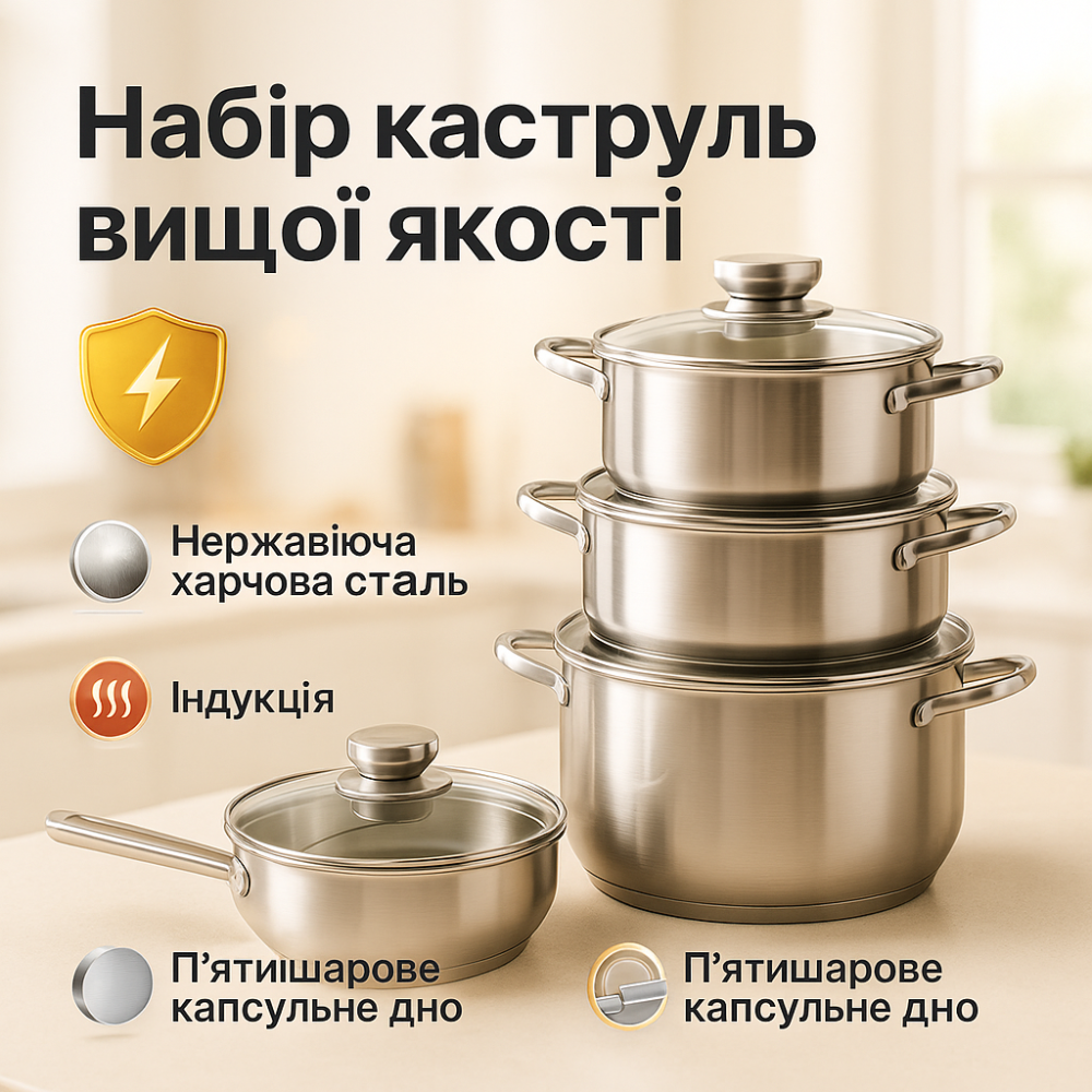 Набор больших кастрюль, Хорошие кастрюли, Красивый набор кастрюль с антипригарным покрытием XO-82 Львов - изображение 17