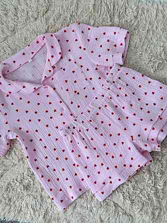 Дитяча муслінова піжама з серцями Рожевий 122-128 Харків