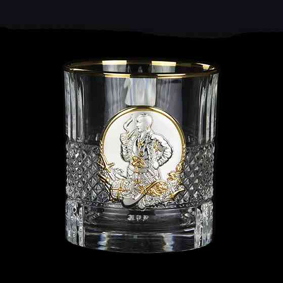 Набір для віскі «Гербовий з козаками» 7 предметів Boss Crystal, графин, 6 келихів, срібло, золото, кришталь Рівне
