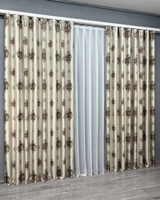 Комплект готових штор VR-Textil з вишивкою гладдю № 2054ш Бежевий 150х270 см 2шт (33-1067) Київ - фото 4