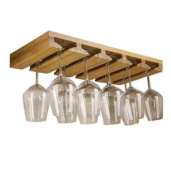 Бамбуковая подвесная полка для бокалов, органайзер подвесной для бара и кухни из бамбука для бокалов 10 шт на ножке Каменец-Подольский