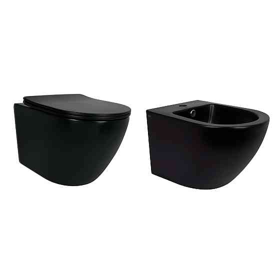 Комплект Qtap Robin Matt Black 2 в 1: унитаз подвесной Ultra Quiet QT13332381АSMB + биде подвесное QT1355046FMB Киев