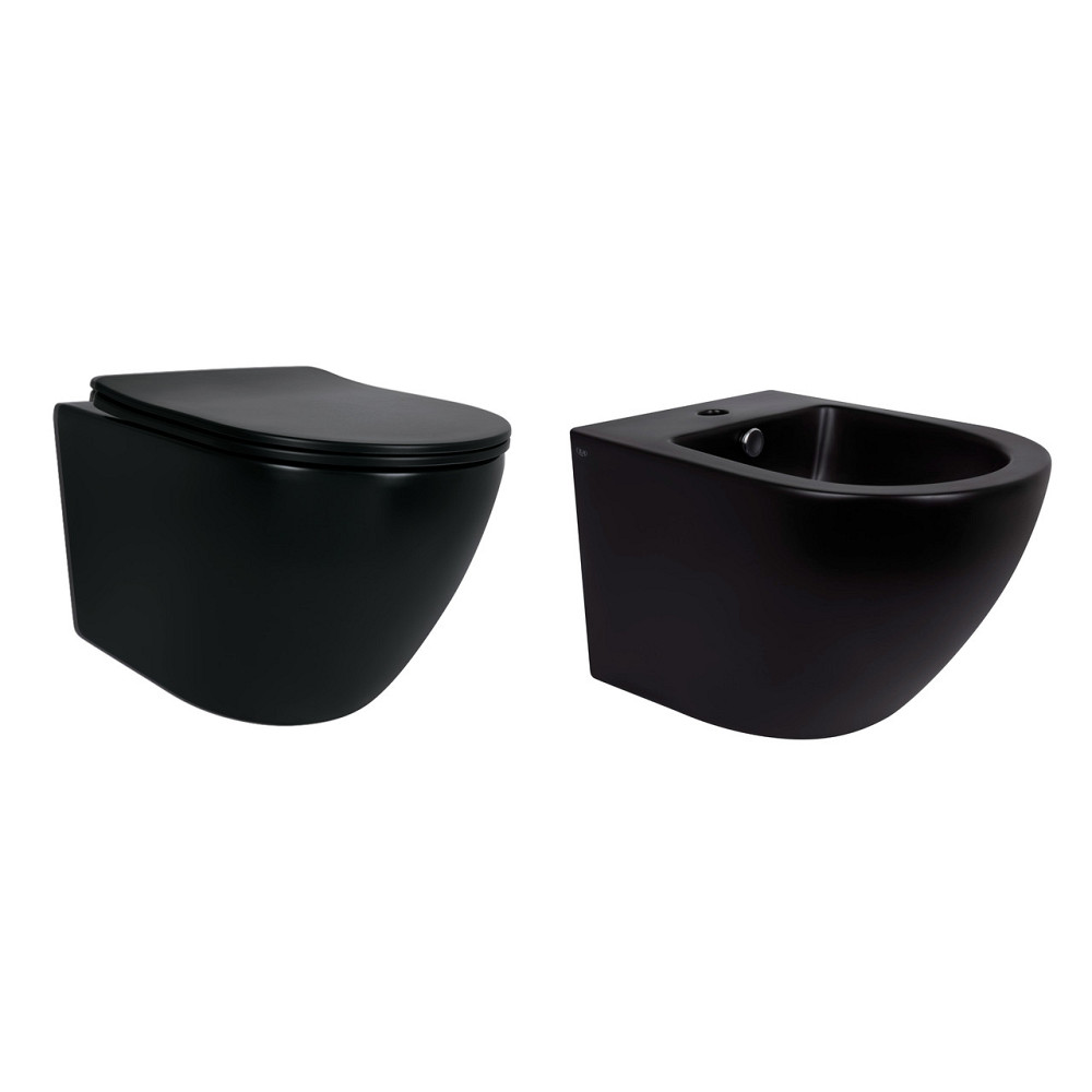 Комплект Qtap Robin Matt Black 2 в 1: унитаз подвесной Ultra Quiet QT13332381АSMB + биде подвесное QT1355046FMB Киев - изображение 1
