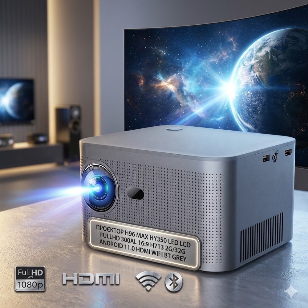 Проектор H96 MAX HY350 FullHD 1080P Smart TV Android 11 2/32GB WiFi6 Bluetooth 300AL Grey: Кинотеатр в вашей ладони Киев - изображение 1