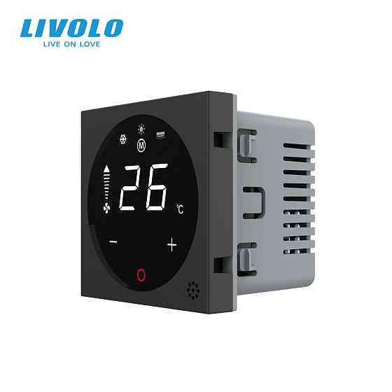 Термостат (терморегулятор) сенсорний для внутрішньопідлогового конвектора водяного опалення та фанкойла LIVOLO, чорний, модуль без рамки (VL-FCA-2BPS7 Коломия